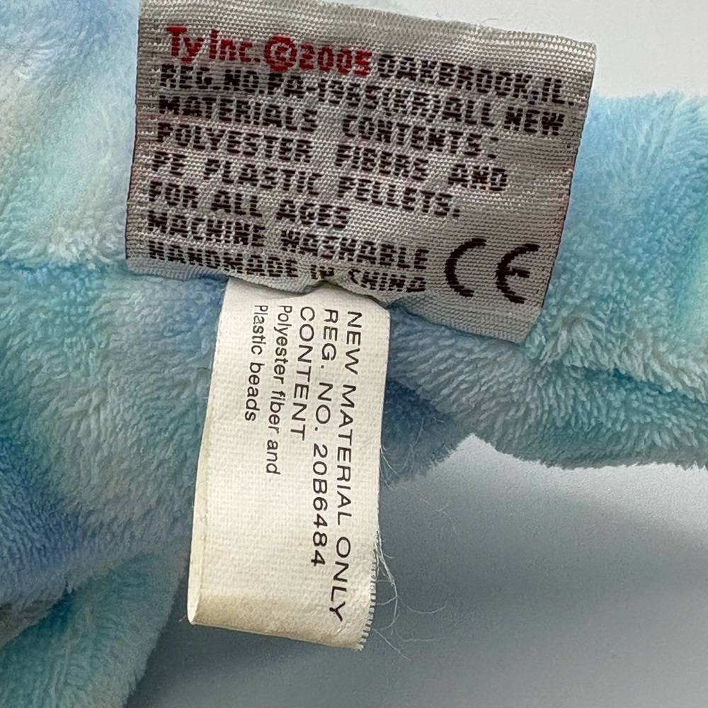 2006 Ty Pluffies Tromps Triceratops Dinosaur Plush Stuffed Toy Tye Dye Blue 12” - Picture 12 of 15